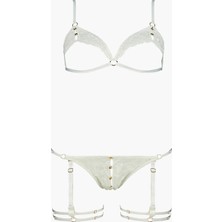 Aubade Hot Moon Iç Çamaşırı Seti, Dantel Bralette, Mini Kalp Külot ve Jartiyer