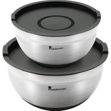 Masterpro Foodies Collection 4'lü Renkli Paslanmaz Çelik Karıştırma Kasesi Setiölçü Skalası ve Kapaklı