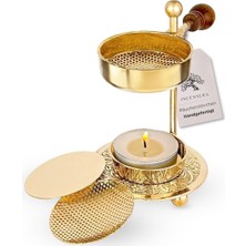 Incensera Altın Renkli Süzgeçli Tütsülük Reçine ve Bitkiler Için Ayarlanabilir Metal Buhurdanlık