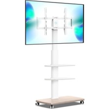 Fitueyes Tekerlekli ve Ahşap Tabanlı Beyaz Tv Sehpası, 32-65 Inç LCD LED Düz ve Kavisli Ekranlar Için