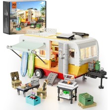 Funwhole Motorhome Işıklı Yapı Blokları Seti, 1325 Parça, Klasik Karavan, LED Işık, Sahil Kampı Modeli
