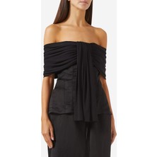 Abadia Lou Off-Shoulder Bağlamalı Siyah Viskon Karışımı Top