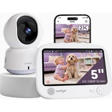 Comfyer 2k Wi-Fi Akıllı, Görüntülü Bebek Telsizi, 5" Hd Ekran, Gece Görüşü, Hareket/gürültü Alarmı