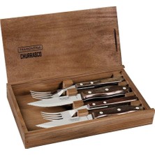 Tramontina Brazil Churrasco 4 Parça Paslanmaz Çelik Jumbo Barbekü Seti, Polywood Saplar ve Ahşap Kutu