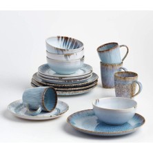 Crate & Barrel 16 Parça Mavi ve Beyaz Yemek Takımı
