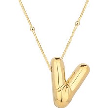 Tienda Elegante Gümüş Gold Balon V Harfi Kadın Kolye