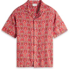 American Rag Cie La Chemise Ornements: Kısa Kolu, Açık Yaka ve Desenli Viskon Gömlek