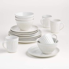 Crate & Barrel Dover 16 Parça Beyaz Yemek Takımı, Reaktif Sırlı Seramik