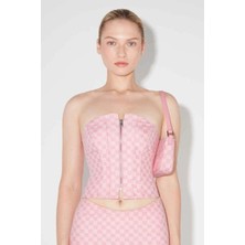 American Rag Cie Pembe Jacquard Monogramlı Kanvas Korse Üst