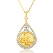 Tienda Elegante Gümüş Gold Kaplama Damla Tuğralı Kadın Kolye