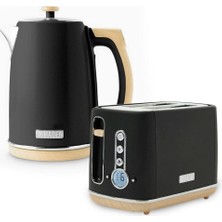 Haden Dorchester 2'li Set Kettle ve Ekmek Kızartma Makinesi, Mat Siyah ve Ahşap Vurgular