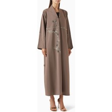 Rauaa Official Ince Detaylı Abiye Açık Abaya Işık Saçan Boncuk Işlemeli Şıklık ve Zarafet