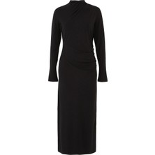 Vince Yüksek Yaka Kırışık Midi Elbise