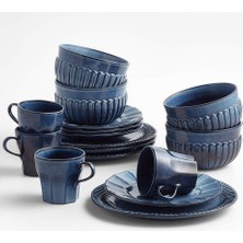 Crate & Barrel Cove Glazed Indigo Blue 16 Parça Yemek Takımı