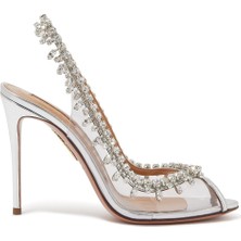 Aquazzura Kristal Taşlı Şeffaf Stiletto Topuklu Sandalet