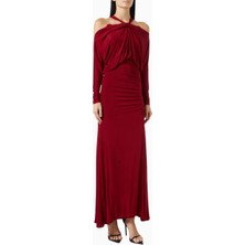 AC BY AANCHAL CHANDA Off-Shoulder Yırtmaçlı Abiye Elbise