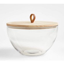 Crate & Barrel Tomos Ahşap Kapaklı Cam Kase 4.5l