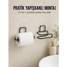 2 Adet Yapışkanlı Wc Kağıtlık Siyah Metal Pratik Duvar Tipi Rulo Tutucu