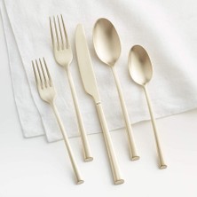 Crate & Barrel Kenton Gold 20 Parçalı Çatal Bıçak Takımı Modern Mat ve Parlak Altın Tasarım