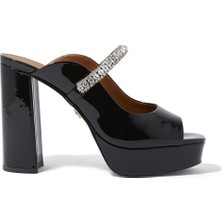 Kurt Geiger Yüksek Topuklu Siyah Deri Peep-Toe Sandalet