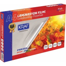 Kraf Parlak Laminasyon Filmi A4 150 Mic 100 'lü 2129 Yüksek Kalite Ofis ve Okul Kullanımı İçin