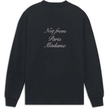 American Rag Cie Not From Paris Madame Sloganlı Siyah Pamuk Tişört - Uzun Kollu Interlock