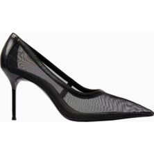 Schutz Sheer 100 Siyah File ve Deri, Sivri Burun Lüks Stiletto Topuklu Ayakkabı
