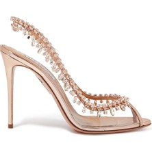 Aquazzura Kristal Detaylı Deri & Pvc Topuklu Terlik 105 mm