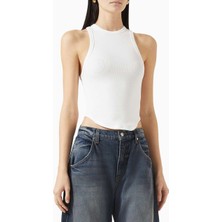 EB Denim Beyaz Curve Rib Tank Top - Pamuk Karışımı - Şık ve Rahat Tasarım