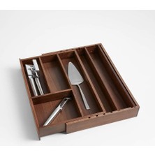 Crate & Barrel Ceviz Ahşap Genişletilebilir Mutfak Araçları Tepsisi, Özelleştirilebilir Bölmeler