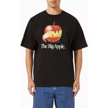 American Rag Cie Smiley Big Apple T-Shirt Erkekler Için %100 Pamuklu Siyah Tişört