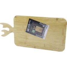 Popüler Sepet Dikdörtgen Ahşap Bambu Kesim Panosu - Kesme Tahtası Geyik Boynuz Figür Saplı 22X36CM BX40