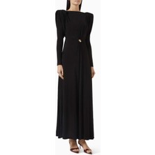 Eegen Studio Şık Diva Maxi Elbise - Puf Kollu, Derin U Yaka, Twinkle Knit Kumaş