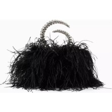 L'alingi Karma Feather Clutch Siyah Tüy Kaplama & Kristal Saplı Zarif Gece Çantası