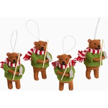 Crate & Barrel Felted Wool Ice Fishing Bear Ornament Set 4’lü Yılbaşı Ağaç Süsü