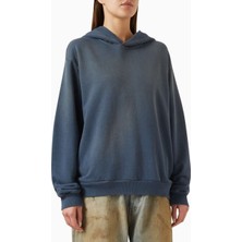 Acne Studios Unisex Logo Baskılı Kapüşonlu Sweatshirt - Vintage Mavi - %89 Pamuk, %11 Polyester