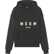 MSGM Çocuklar Için Logo Baskılı Pamuklu Kapüşonlu Sweatshirt - Koyu Gri