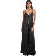Because Of Alice Satin V Neck Longline Camisole Parlak V Yaka Saten Kadın Bluz
