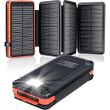 Elzle Acil Durum Solar Power Bank 26800MAH, 4 Güneş Paneli, Su Geçirmez, LED Fenerli Harici Pil