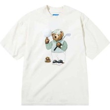 American Rag Cie Par 5 Bear T-Shirt - %100 Pamuk, Ecru Renk, Rahat Kesim Üst