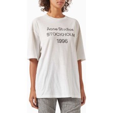 Acne Studios 1996 Logo Damgalı Tişört - Beyaz - Pamuk Karışımı (85% Pamuk, 15% Kenevir)
