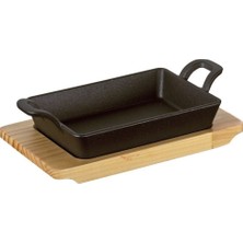 Kuchenprofi Döküm Servis Tavası, Ahşap Tepsili, Grill ve Fırın Uyumlu, 20,5X12,5X6 cm