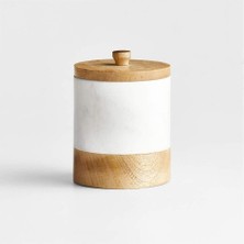 Crate & Barrel Ahşap Kapaklı Küçük Beyaz Mermer Kutu, Şık ve Doğal Depolama