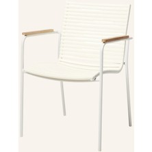 Cinas Mood Classic Bahçe Sandalyesi Teak Kollu Alüminyum Gövde Beyaz 60X56X84 cm