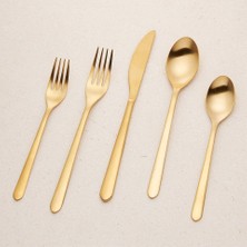 Crate & Barrel Jasper Gold 20 Parçalı Çatal Bıçak Takımı - Şık Fırçalanmış Altın Tasarım