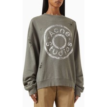 Acne Studios Distressed Logo Kazak - Yeşil - %75 Organik Pamuk, %25 Polyester - Oversize Design