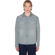 American Rag Cie Monogram Desenli Mavi Denim Overshirt - Erkekler Için Şık ve Modern Tasarım