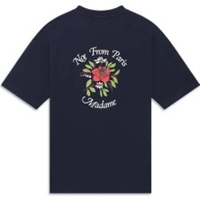American Rag Cie 100% Pamuklu, Ribanalı Lacivert 'slogan Fleurs' T-Shirt - Rahat ve Şık Tasarım