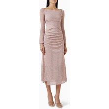 Eegen Studio Boat-Neck Midi Elbise - Rib-Knit, Uzun Kol & Toplanmış Bel