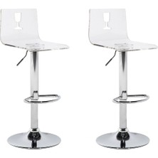 Beliani Busan Şeffaf Döner Bar Sandalyesi 2'li Set, 57–79 cm Ayarlı, Akrilik, Modern Tasarım